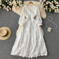 Vintage Elegant V-neck Hollow Out Soild Floral Women Dress