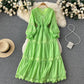 Vintage Elegant V-neck Hollow Out Soild Floral Women Dress