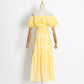 High Waist Hollow Out Ruffled Short Sleeve Long Dress